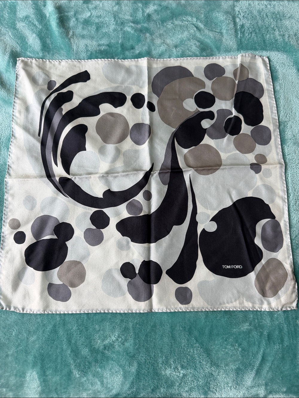 TOM FORD Black, Gray & Cream Silk Scarf Pocket Square